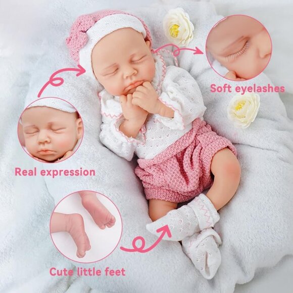 12Inch Realistic Full Body Silicone Reborn ivory White Baby Girl Sleeping Dolls - Picture 5 of 7